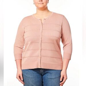 Melissa Paige Pointelle Knit Button-Front Cardigan - 1X